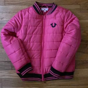 Girls hot pink True Religion puffer jacket